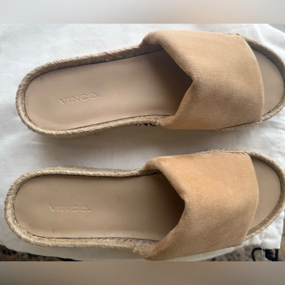 Vince Suede Tan Espadrille Platform Slides NWOT Size 8 - Picture 2 of 10